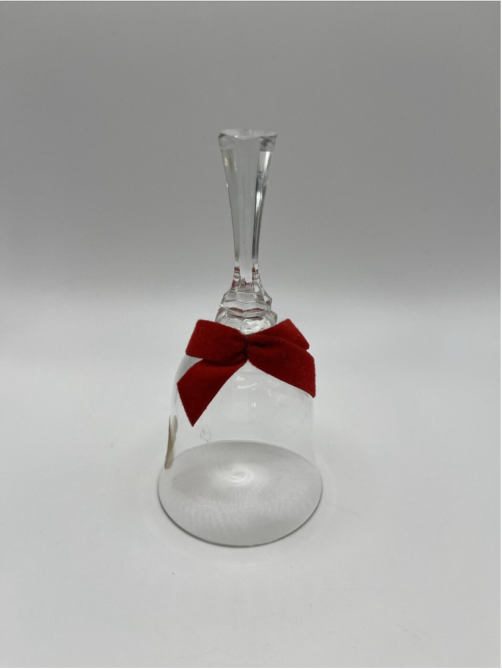 CRYSTAL CLEAR PRISM HANDLE ETCHED BELL WITH GOLD ANGEL RINGER